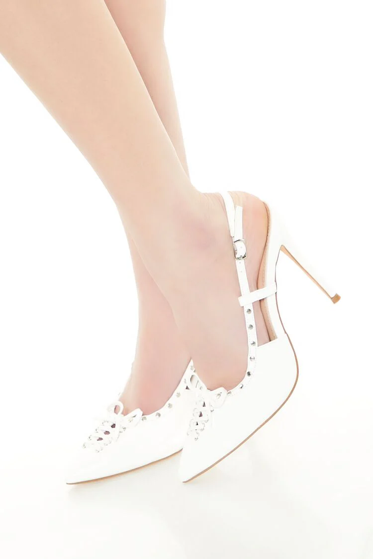 Faux Leather Lace-Up Heels - Image 2