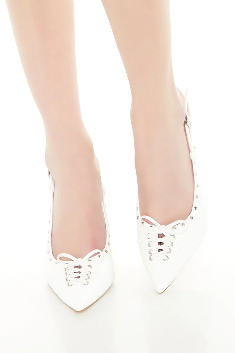 Faux Leather Lace-Up Heels - Image 4