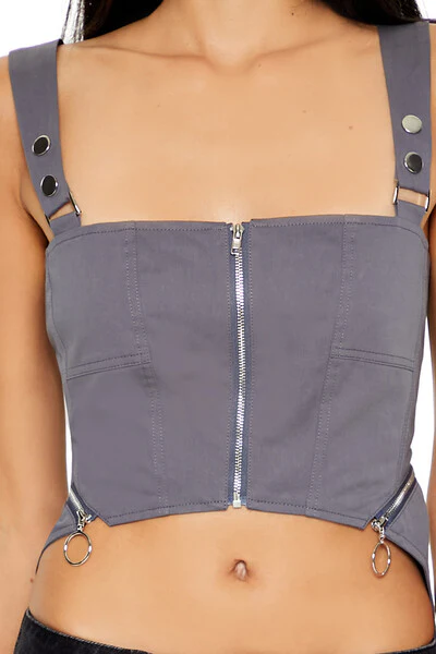 Exposed Zipper Bustier Crop Top - Image 3