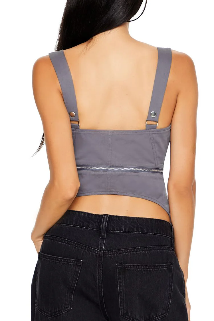 Exposed Zipper Bustier Crop Top - Image 5