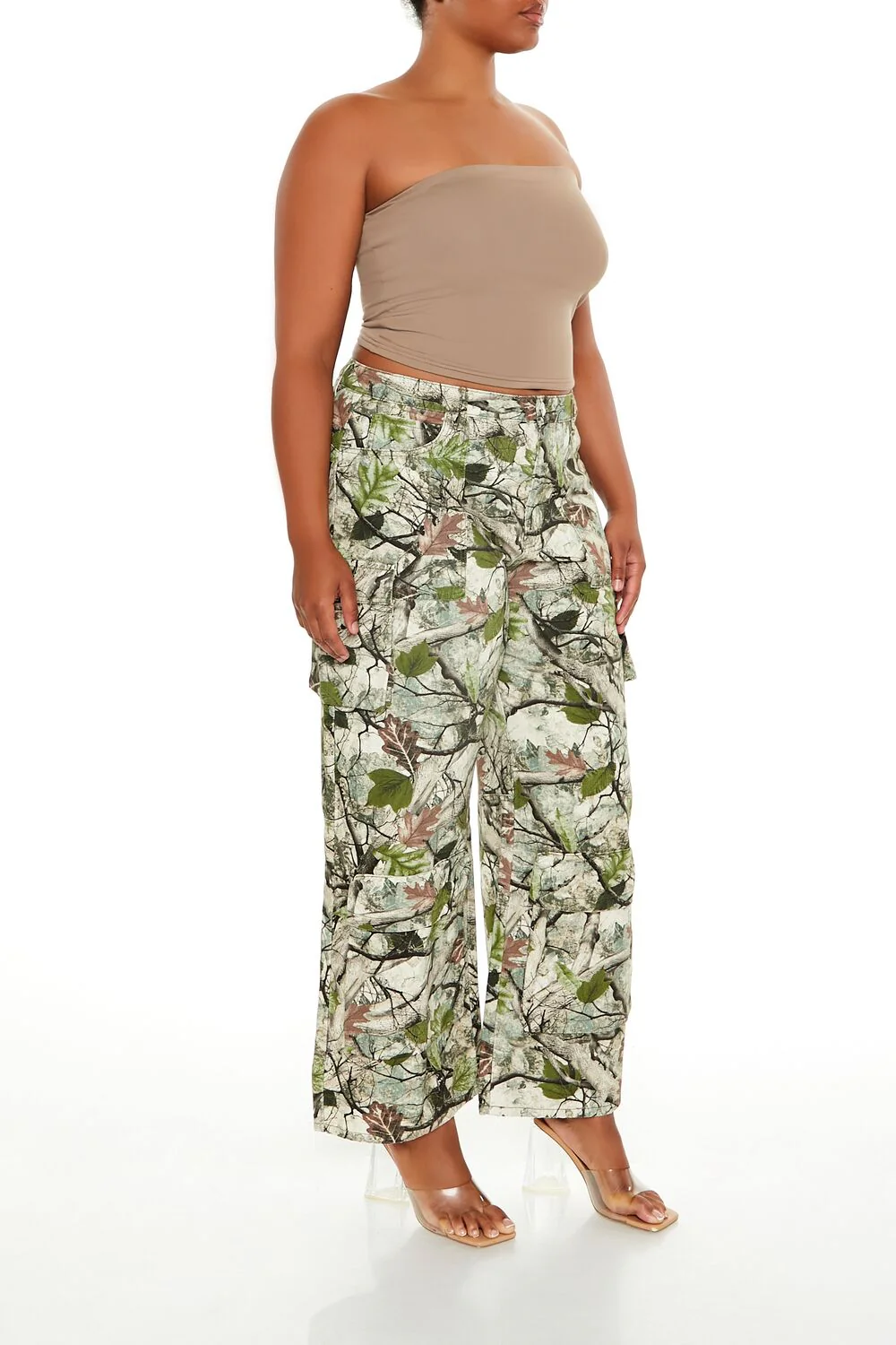 Plus Size Leaf Print Cargo Pants - Image 8