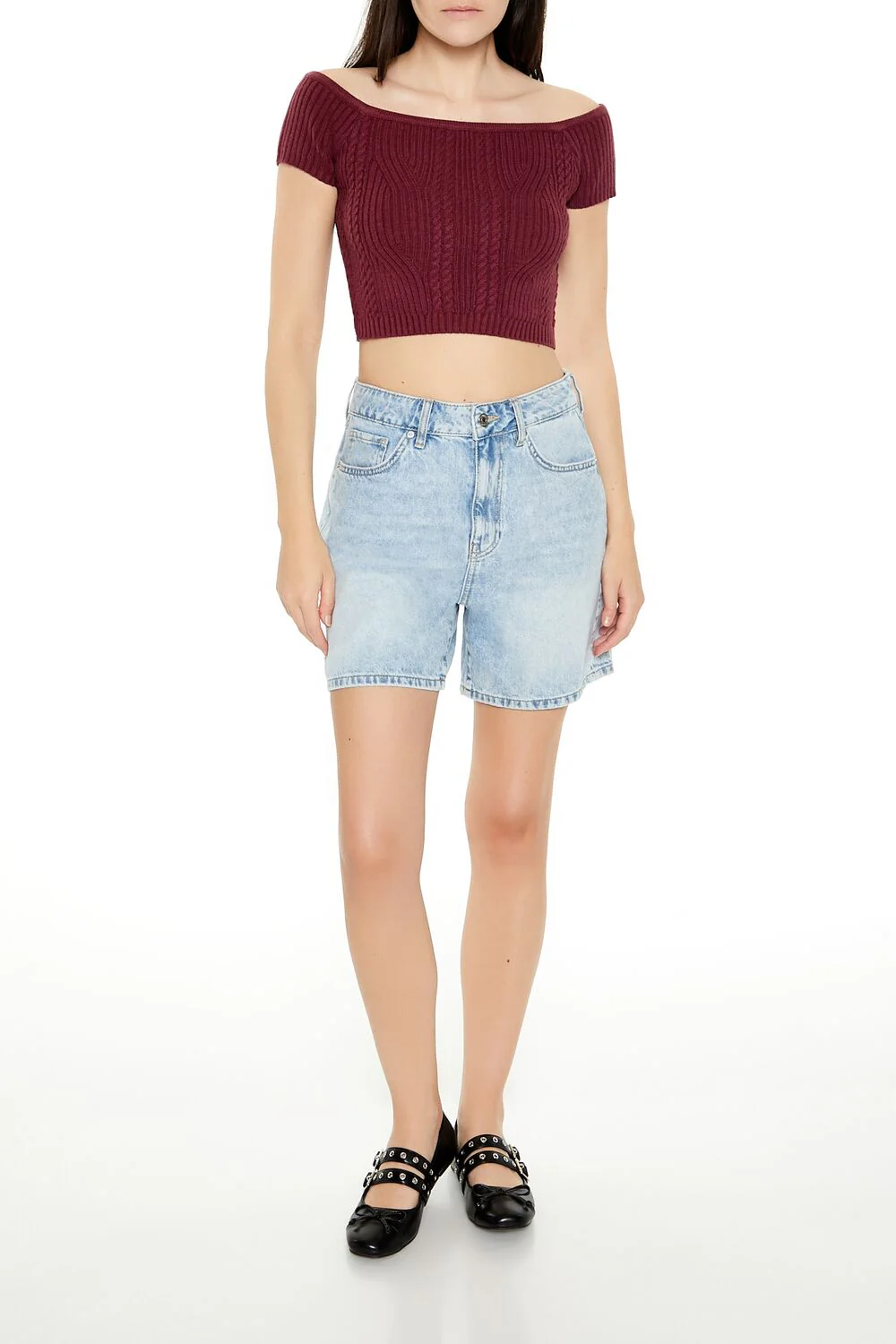 Sweater-Knit Off-the-Shoulder Crop Top - Image 7