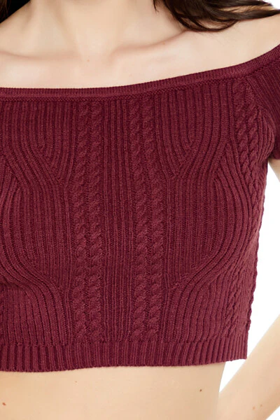 Sweater-Knit Off-the-Shoulder Crop Top - Image 8