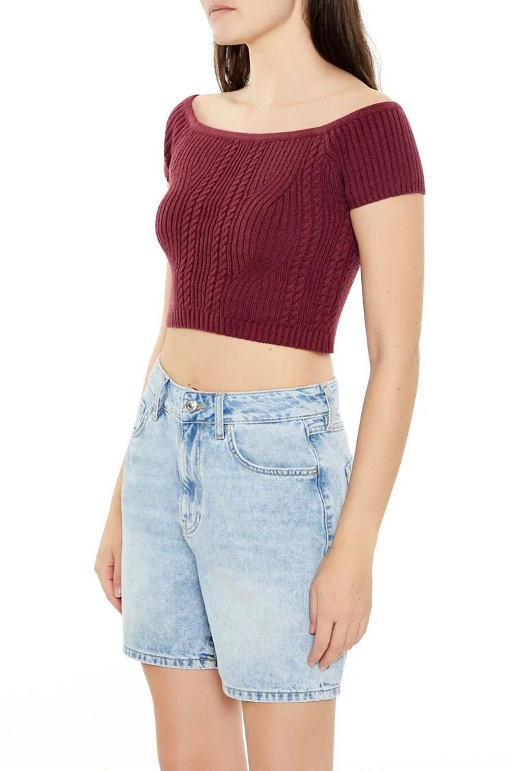 Sweater-Knit Off-the-Shoulder Crop Top - Image 9