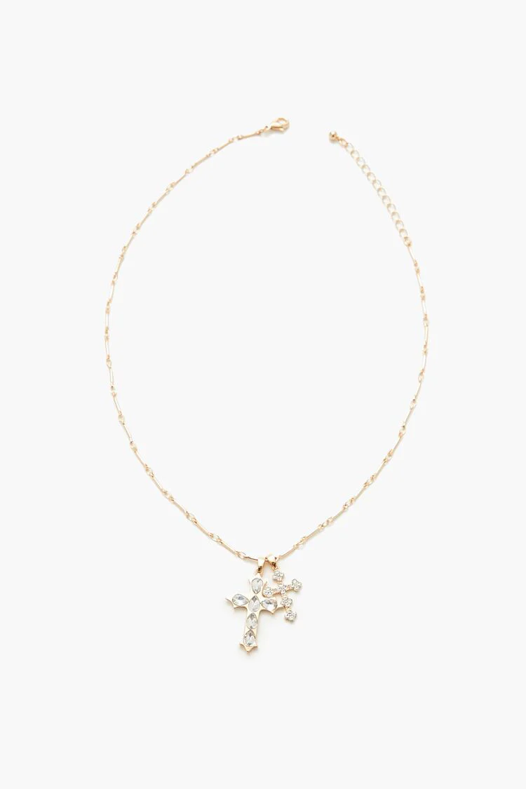 Rhinestone Cross Charm Necklace - Image 2