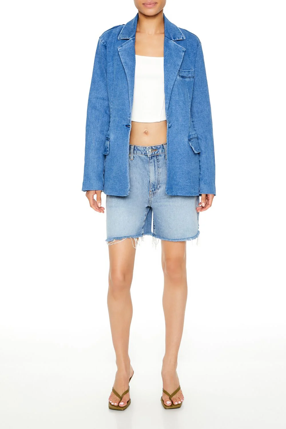 Notched Denim Blazer - Image 2