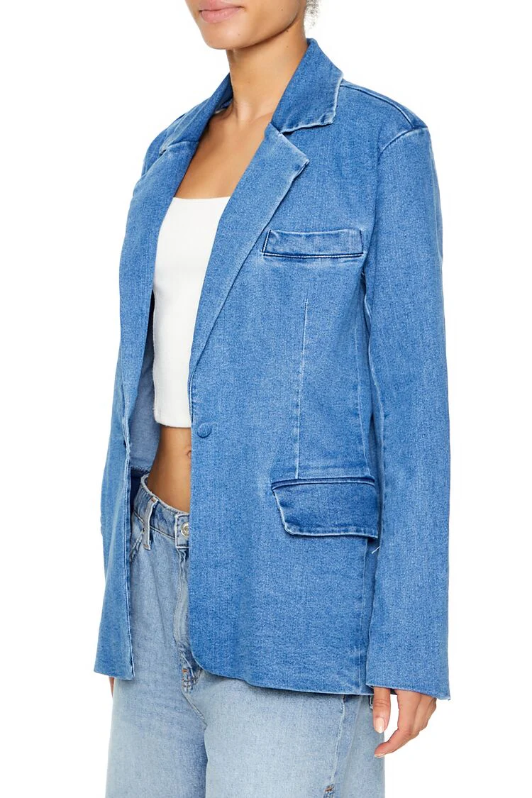 Notched Denim Blazer - Image 4