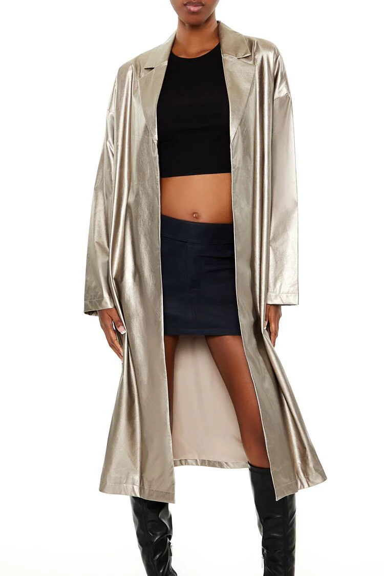 Metallic Tie-Waist Trench Coat - Image 2
