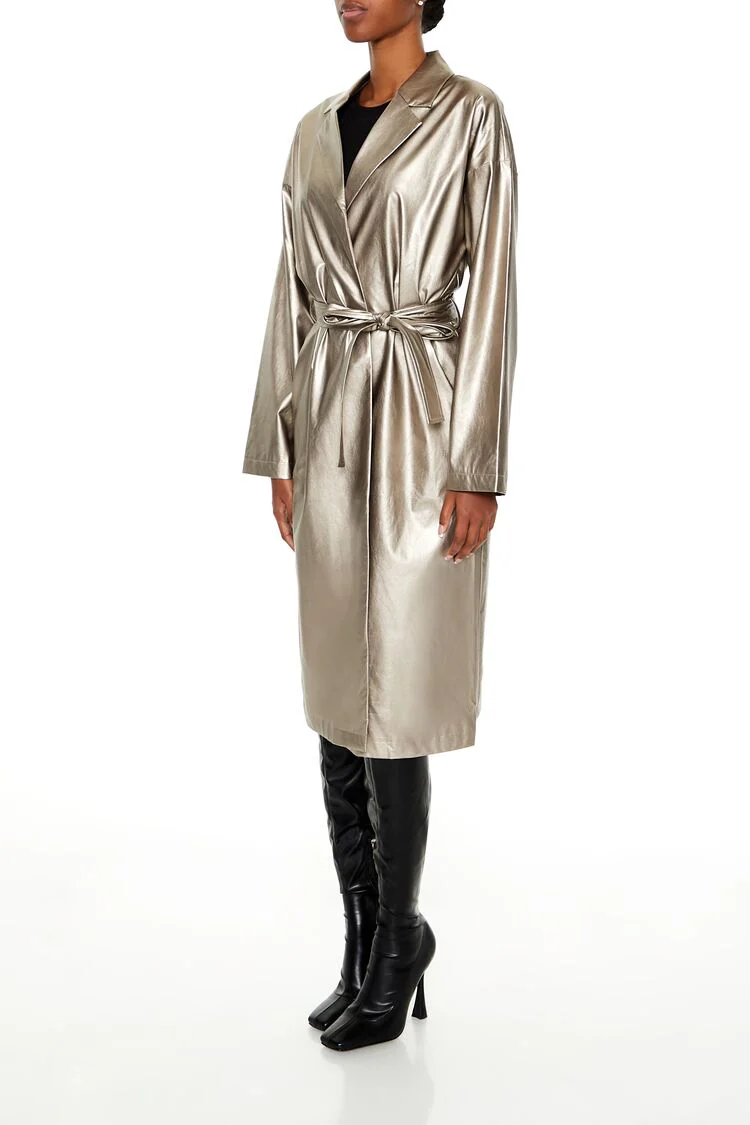 Metallic Tie-Waist Trench Coat - Image 3