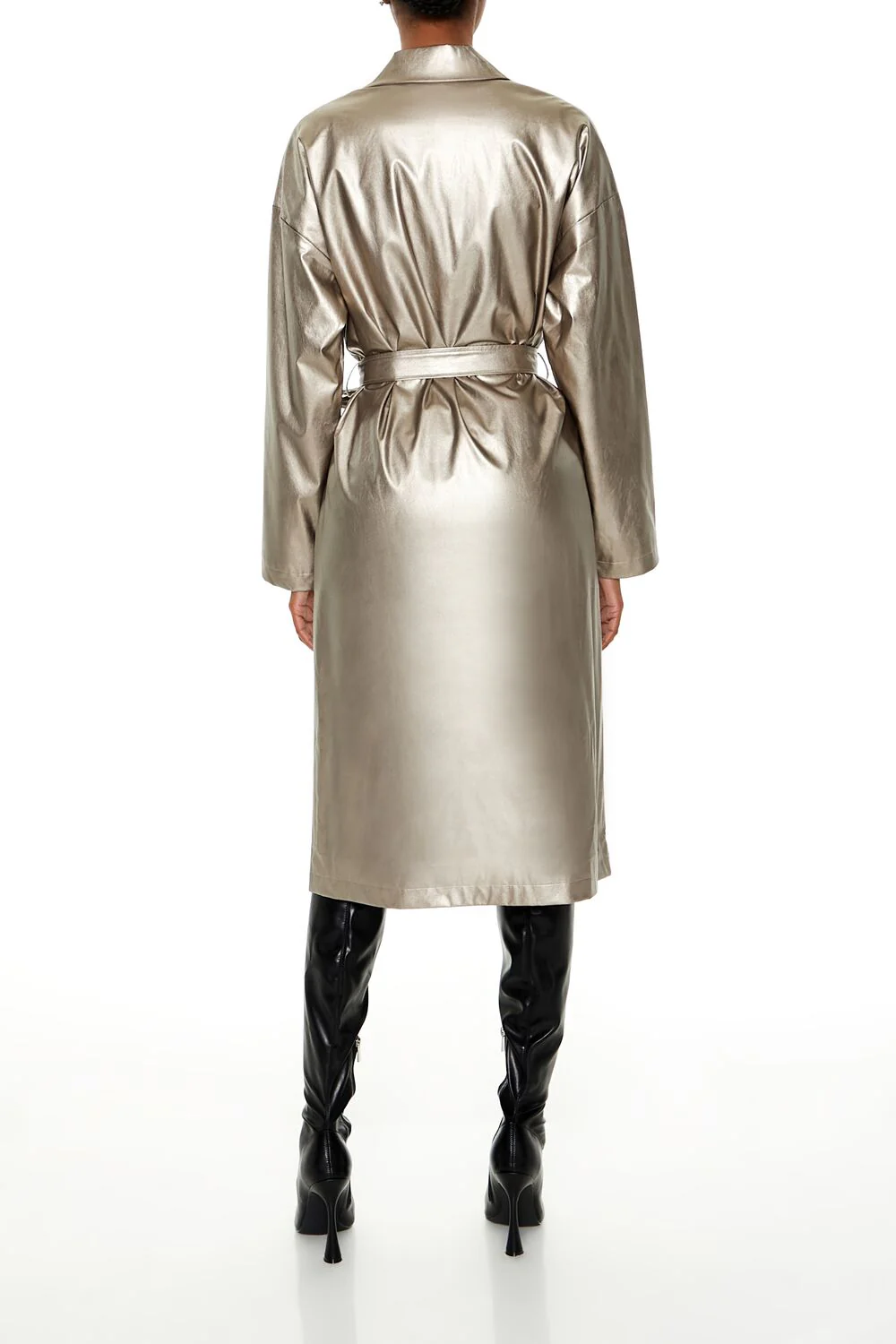 Metallic Tie-Waist Trench Coat - Image 4