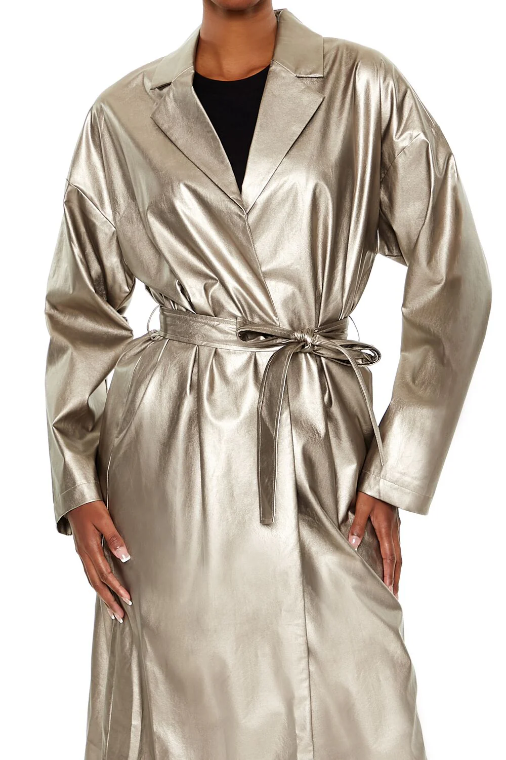Metallic Tie-Waist Trench Coat - Image 5