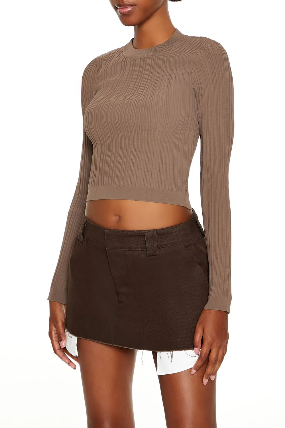 Ribbed Knit Long-Sleeve Crop Top - Image 4