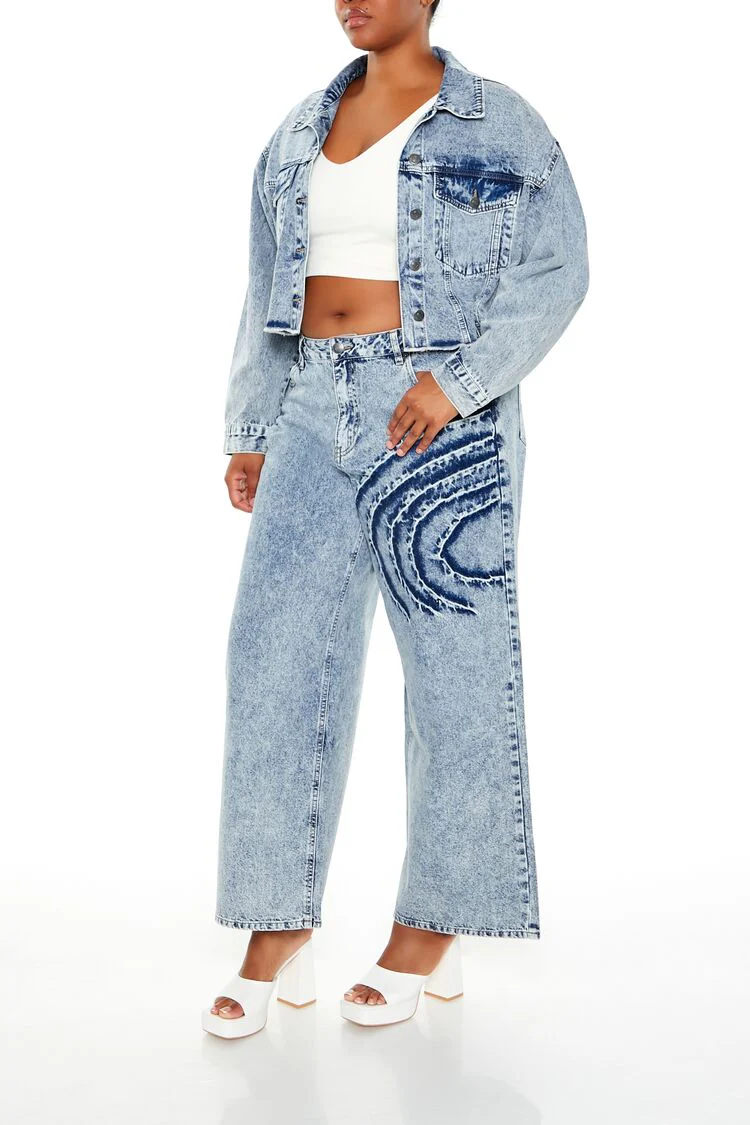 Plus Size Abstract Mineral Wash Jeans - Image 3