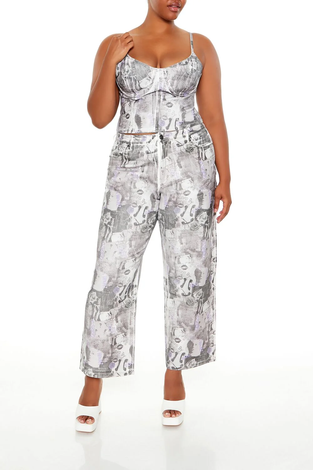 Plus Size Abstract Print Bustier Cami - Image 2