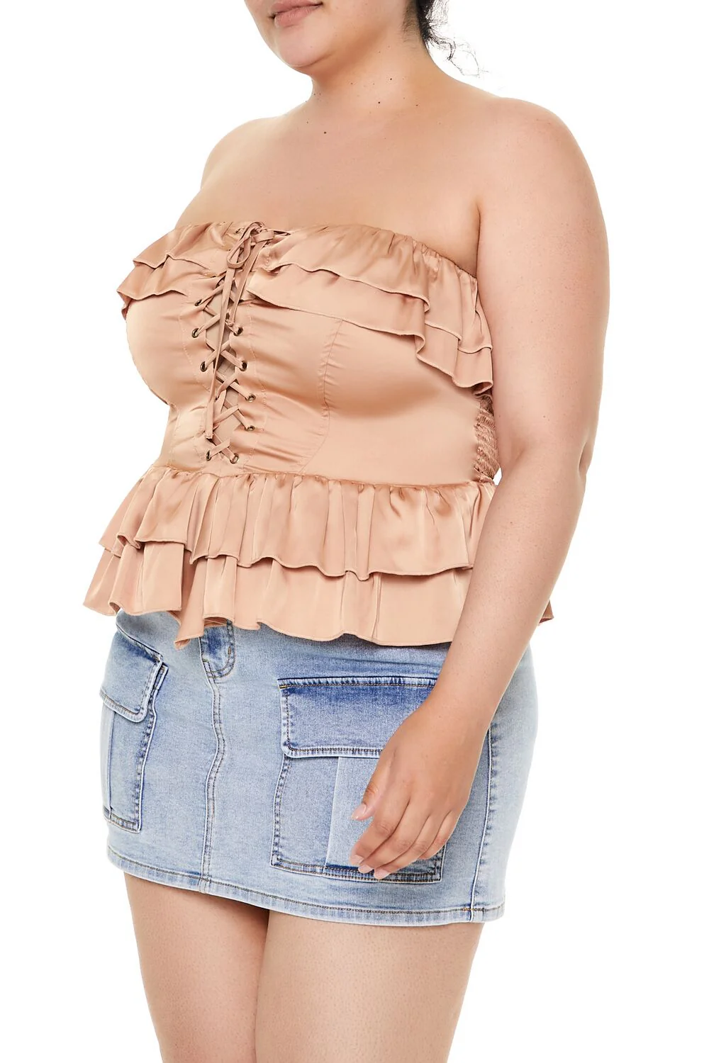 Plus Size Strapless Peplum Top - Image 4