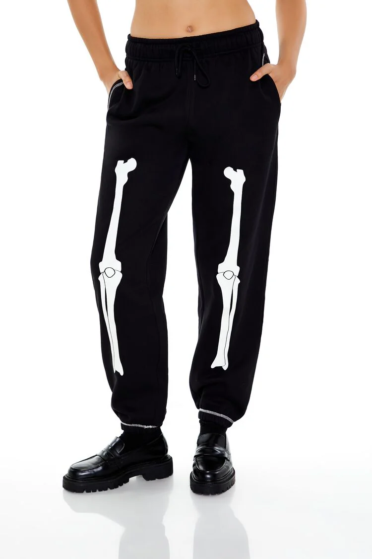 Fleece Skeleton Graphic Joggers - Image 2