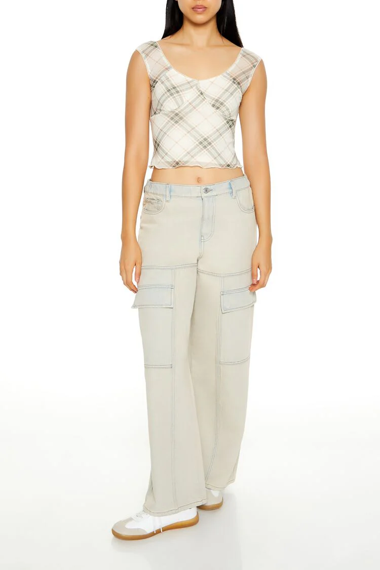 Mesh Plaid Cap-Sleeve Top - Image 2