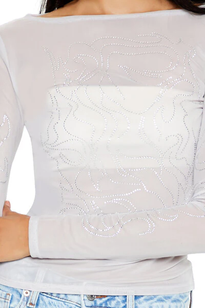 Mesh Rhinestone Flame Top - Image 3