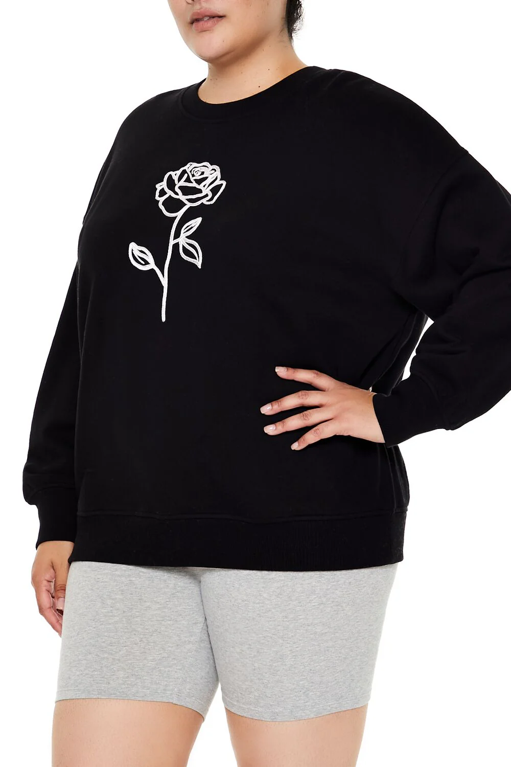 Plus Size Embroidered Rose Pullover - Image 4