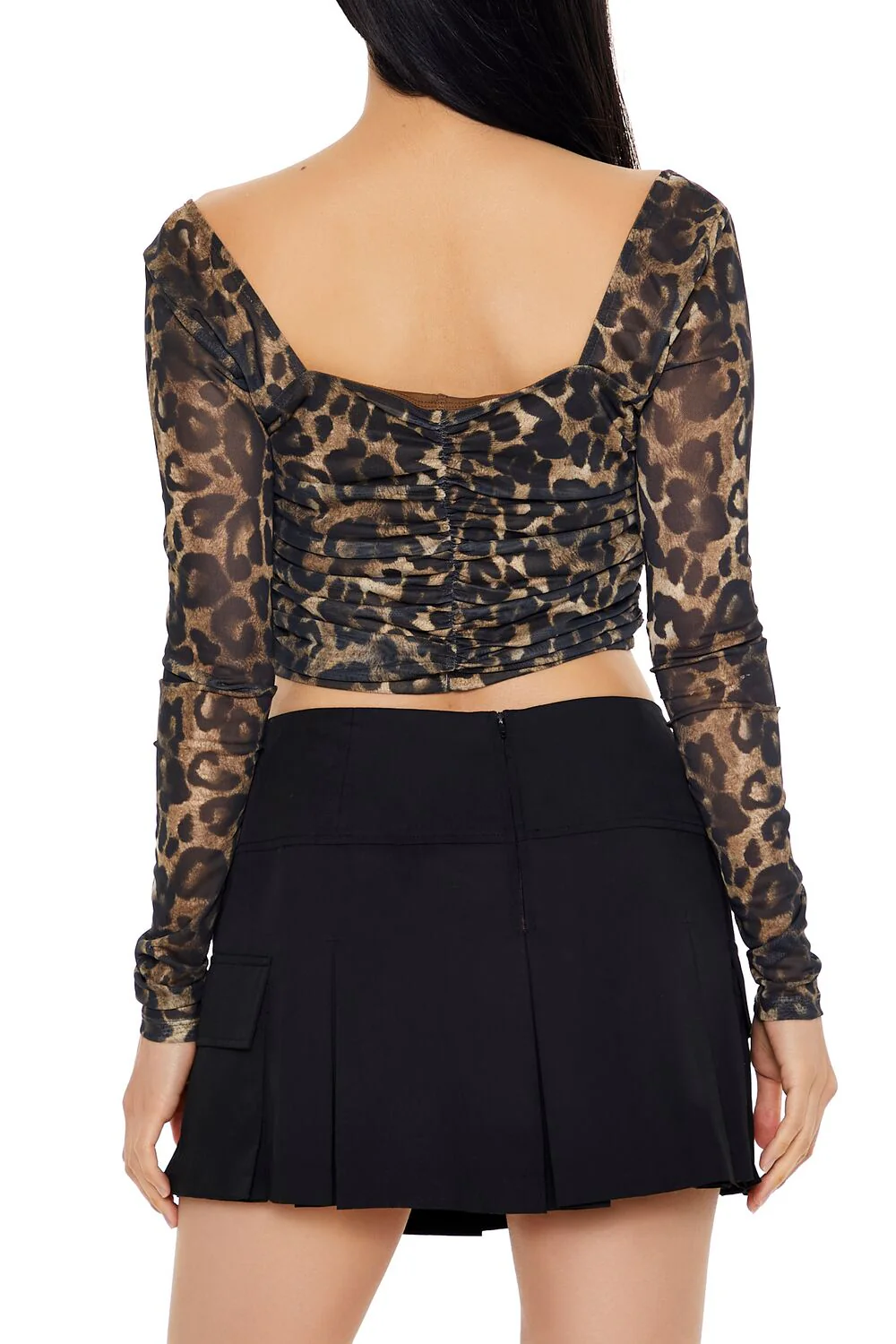 Mesh Leopard Print Crop Top - Image 5
