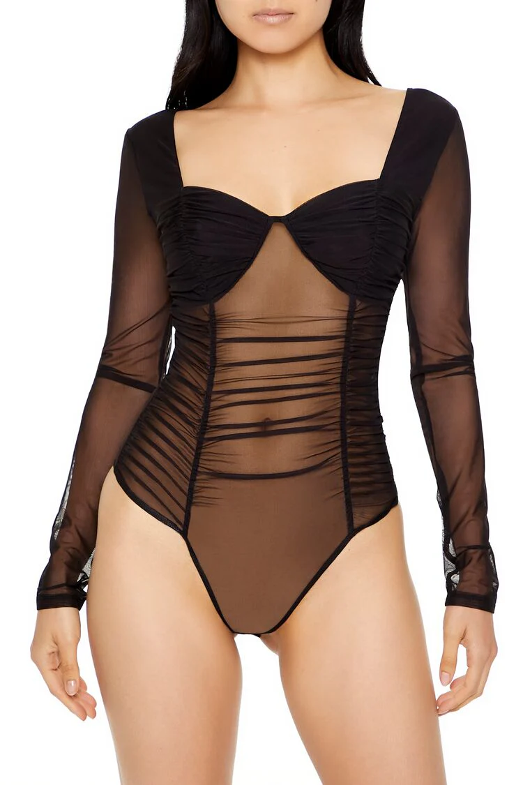 Sheer Mesh Sweetheart Bodysuit - Image 2