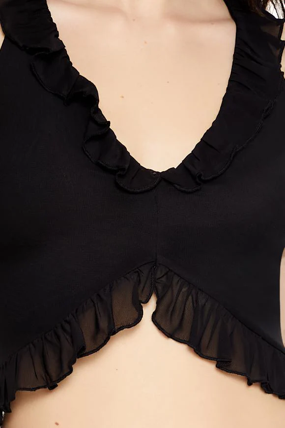 Mesh Ruffle-Trim Crop Top - Image 3