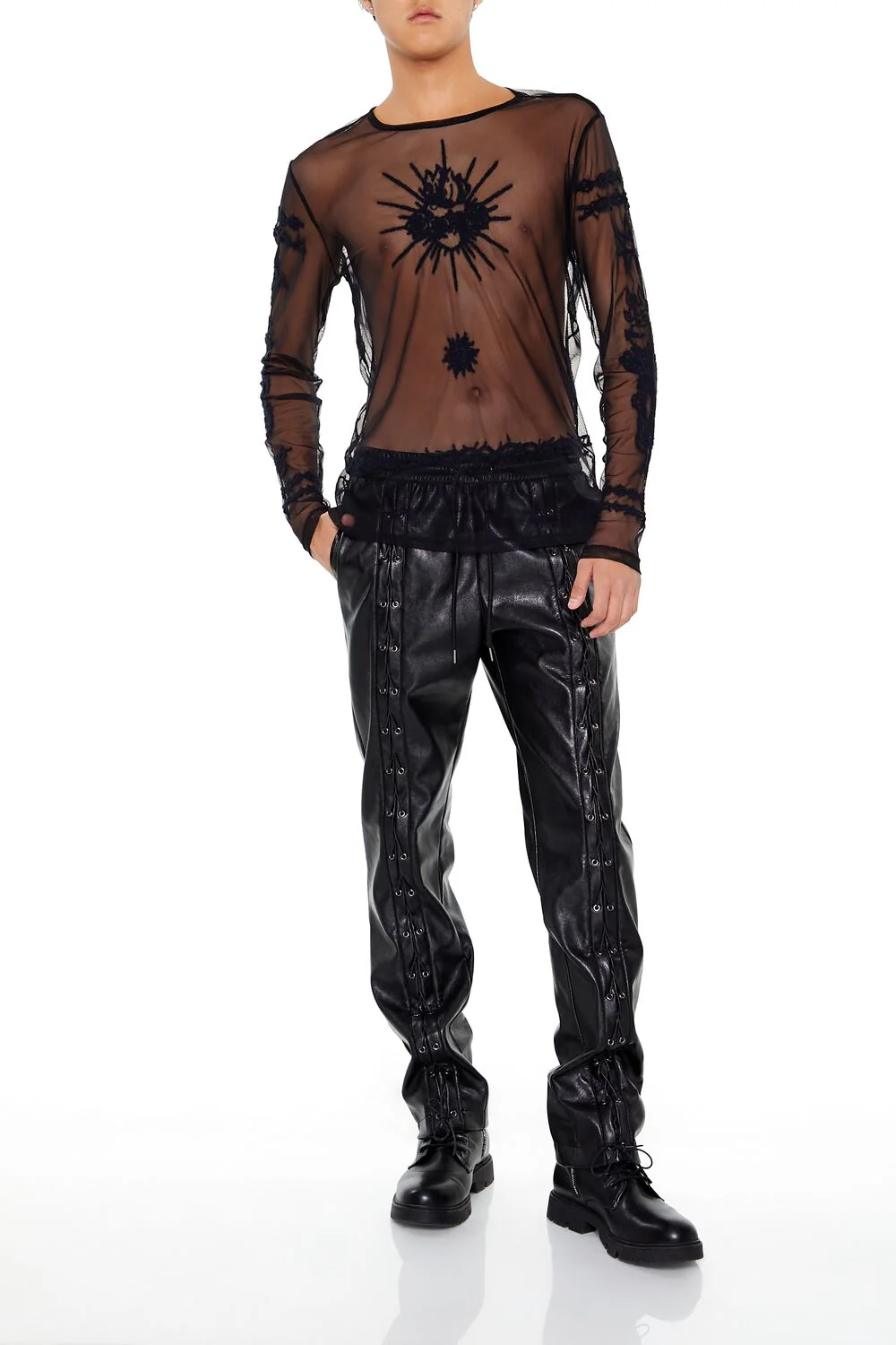 Embroidered Sheer Mesh Top - Image 2