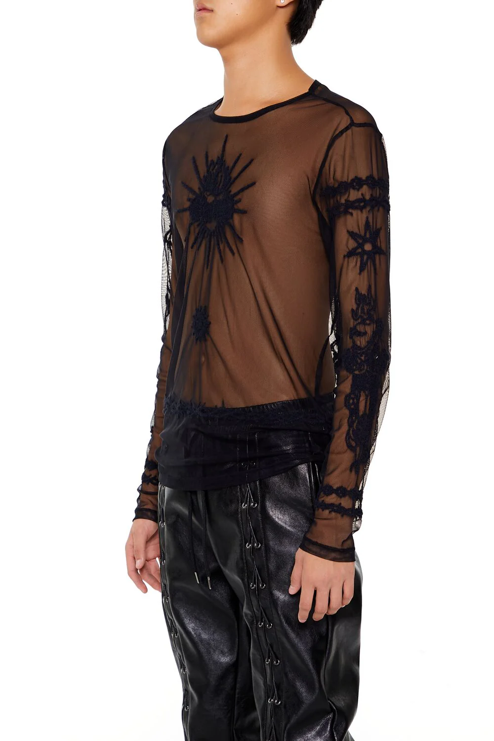 Embroidered Sheer Mesh Top - Image 3