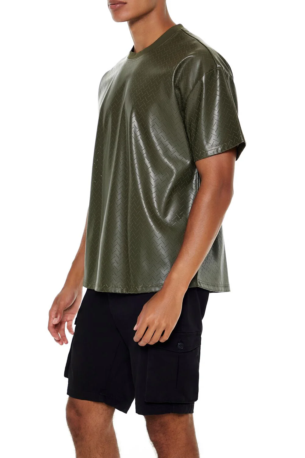 Geo Chevron Faux Leather Tee - Image 3
