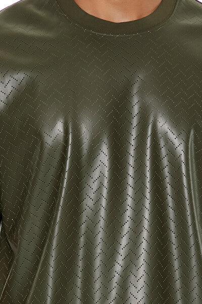 Geo Chevron Faux Leather Tee - Image 5