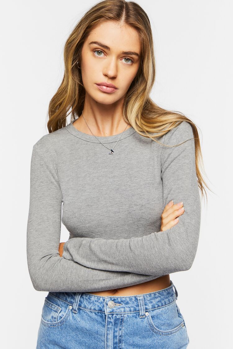 Ribbed Knit Long-Sleeve Crop Top - Image 11