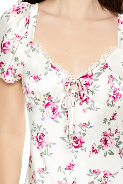 Satin Rose Puff-Sleeve Mini Dress - Image 5