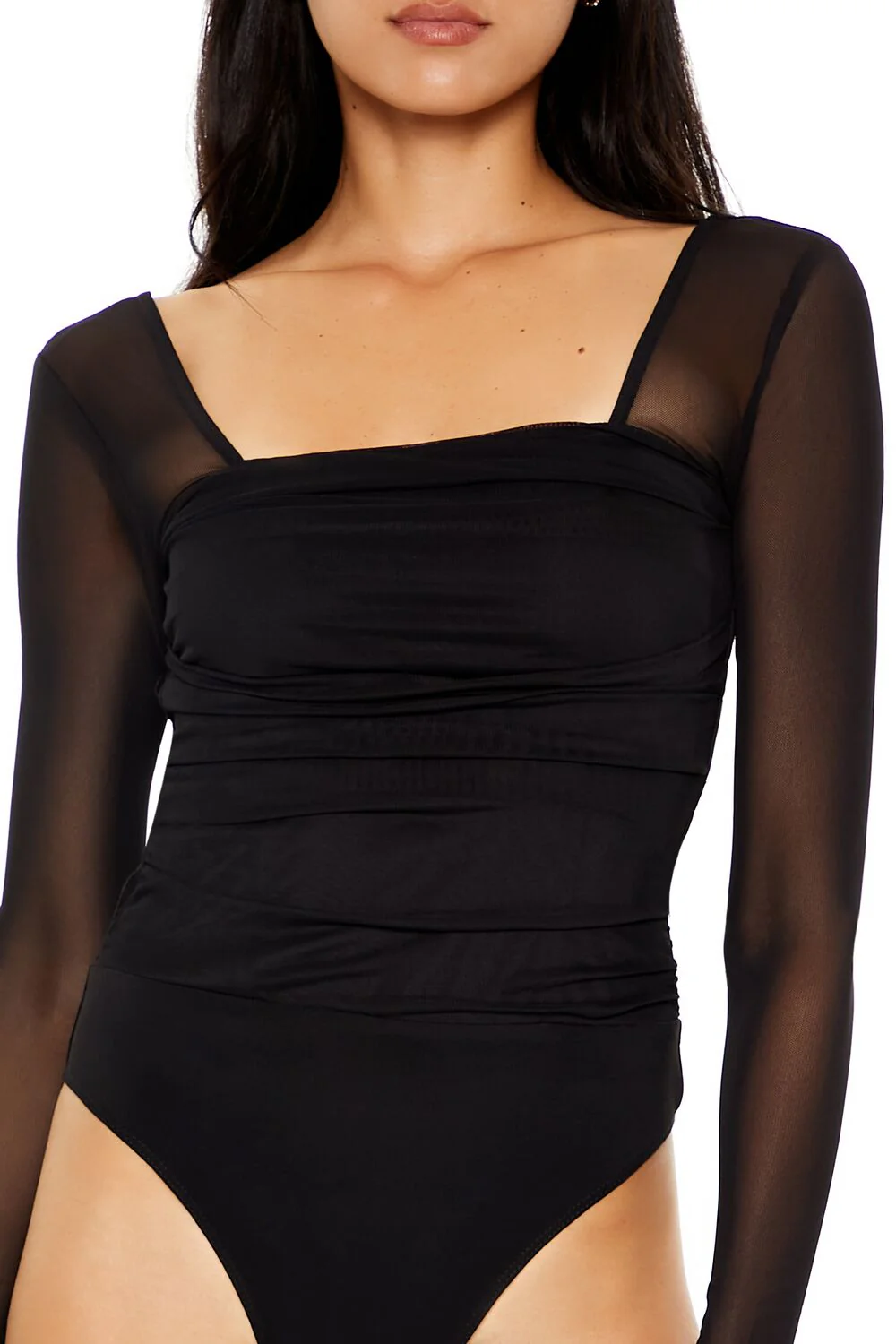 Ruched Mesh Thong Bodysuit - Image 2