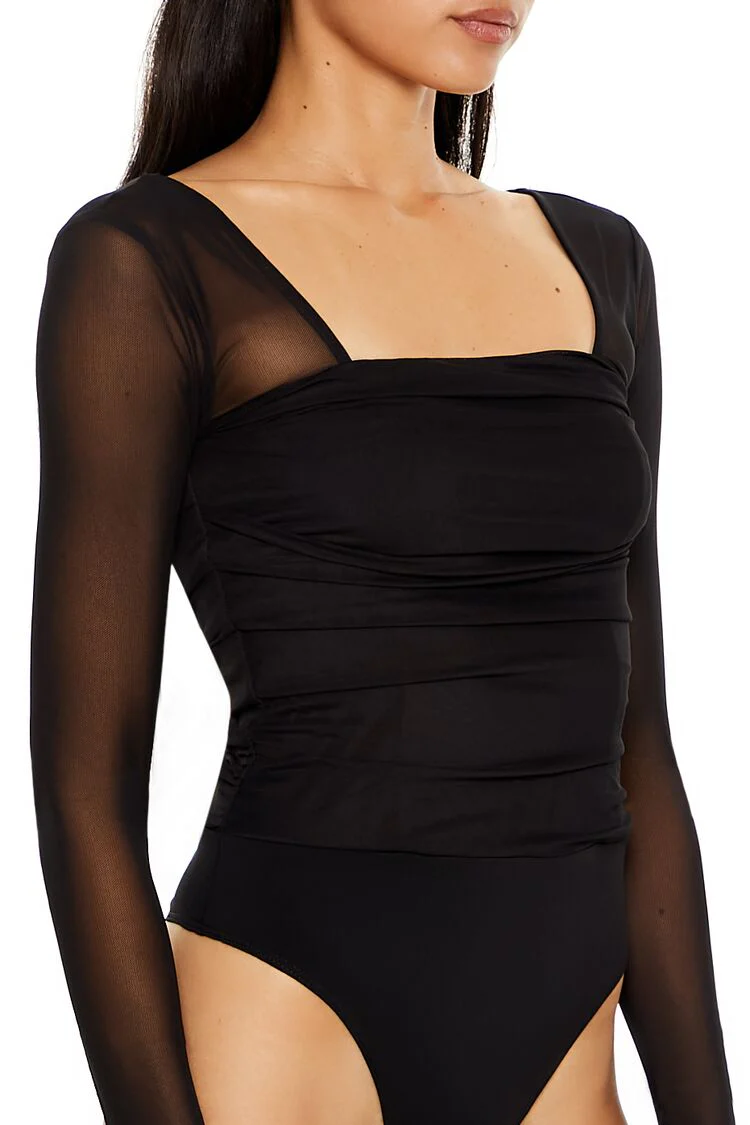 Ruched Mesh Thong Bodysuit - Image 4