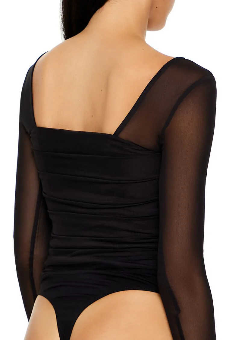 Ruched Mesh Thong Bodysuit - Image 5