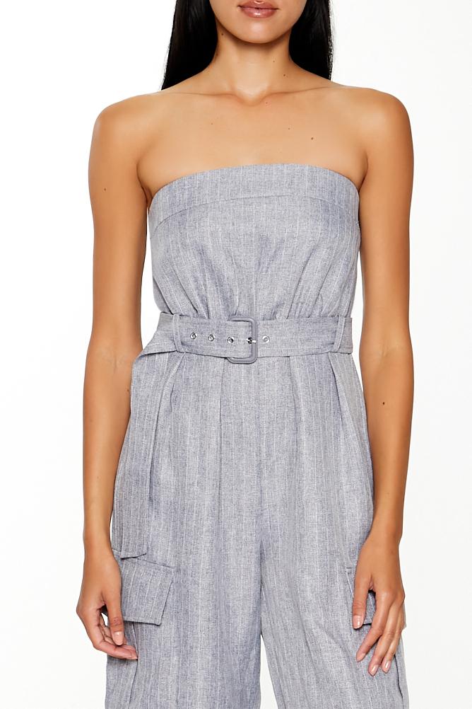 Belted Pinstriped Cargo Jumpsuit - Image 2