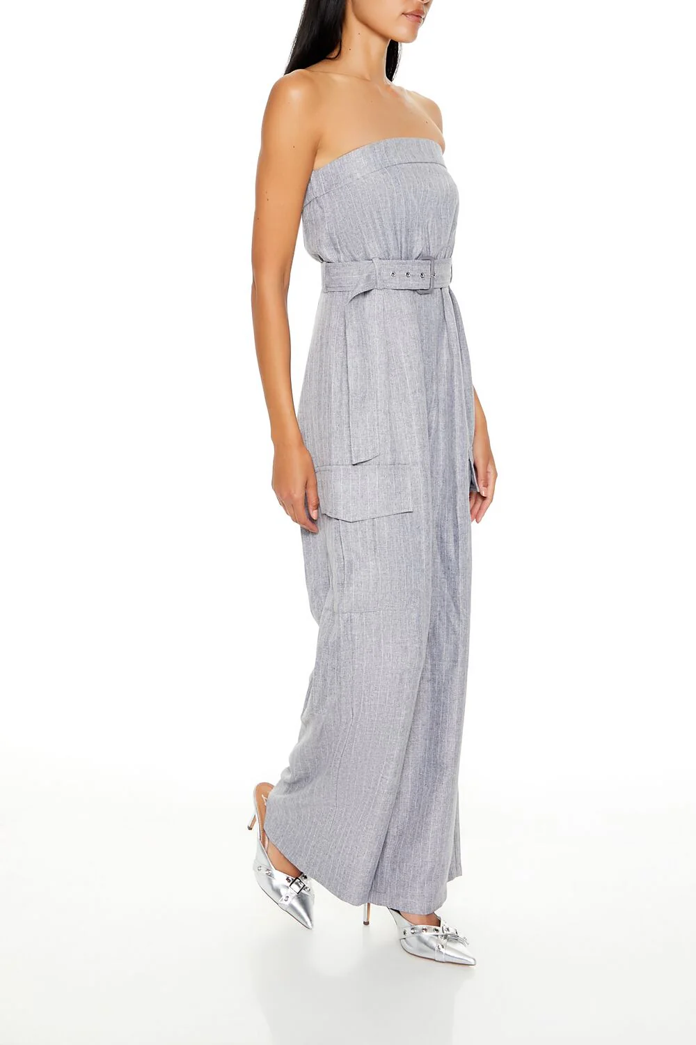 Belted Pinstriped Cargo Jumpsuit - Image 3
