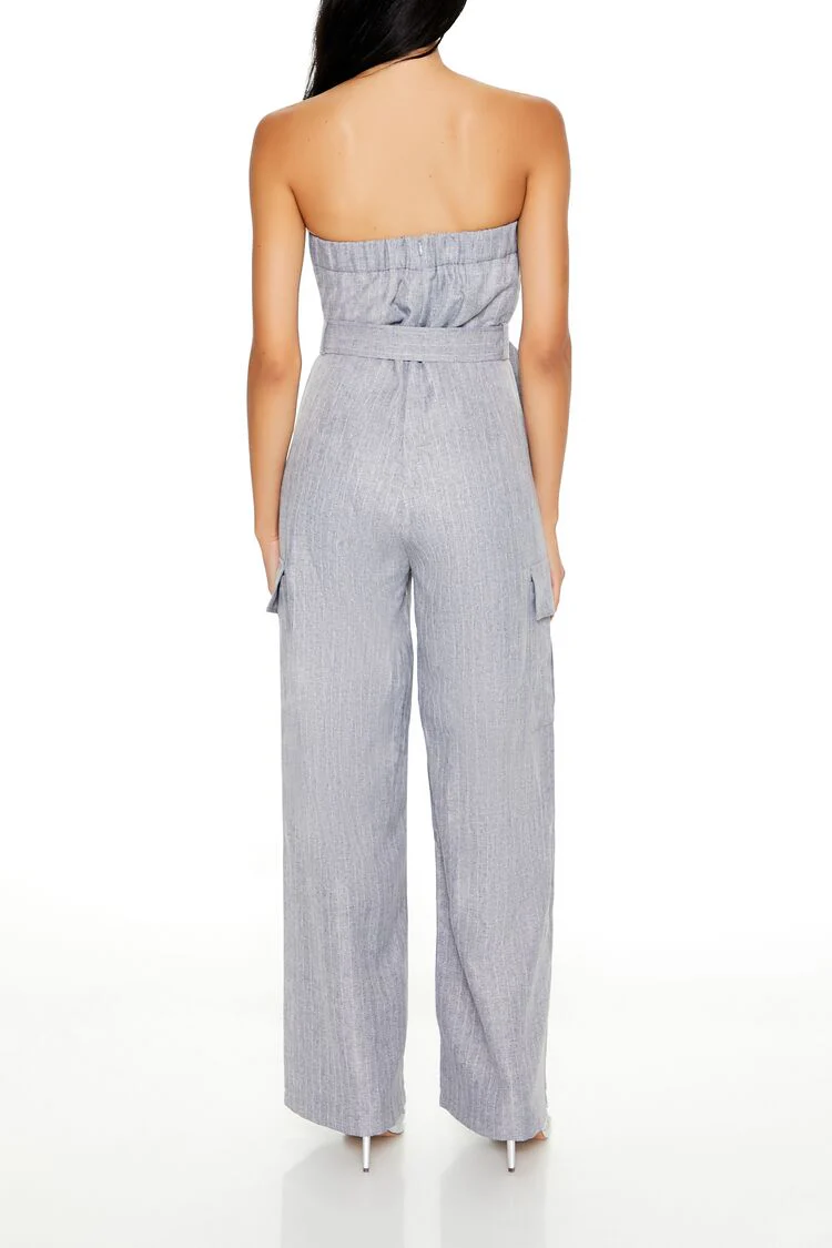 Belted Pinstriped Cargo Jumpsuit - Image 4