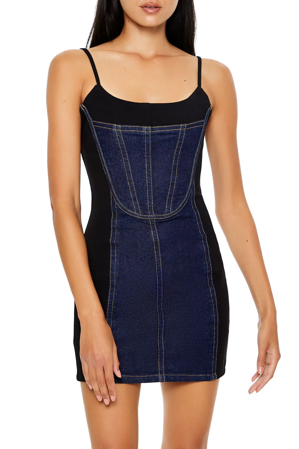 Denim Corset Combo Mini Dress - Image 2