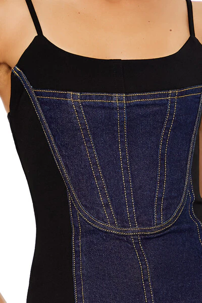Denim Corset Combo Mini Dress - Image 5