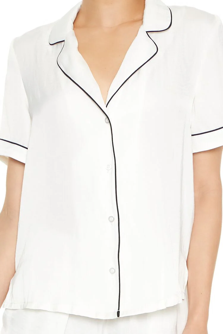 Piped-Trim Shirt & Shorts Pajama Set - Image 5