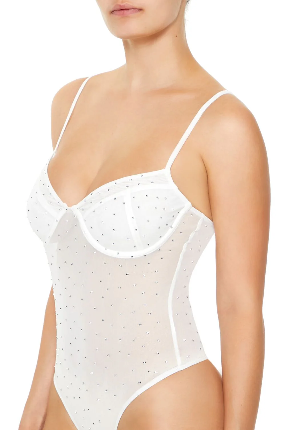 Rhinestone Mesh Thong Bodysuit - Image 8