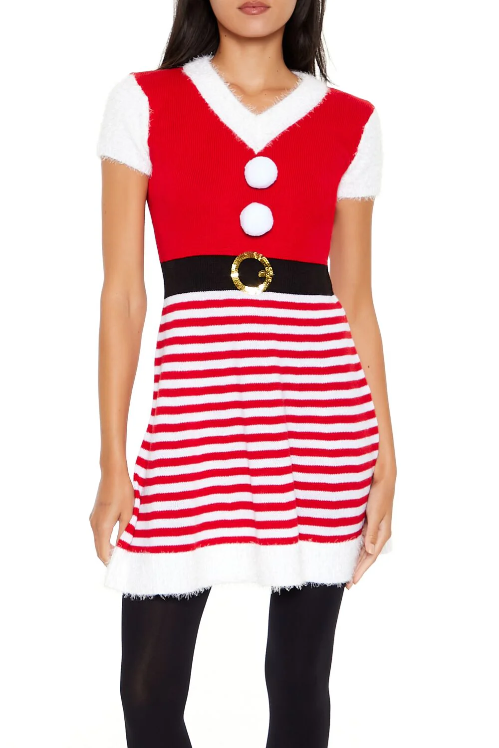 Hooded Striped Santa Mini Dress - Image 2