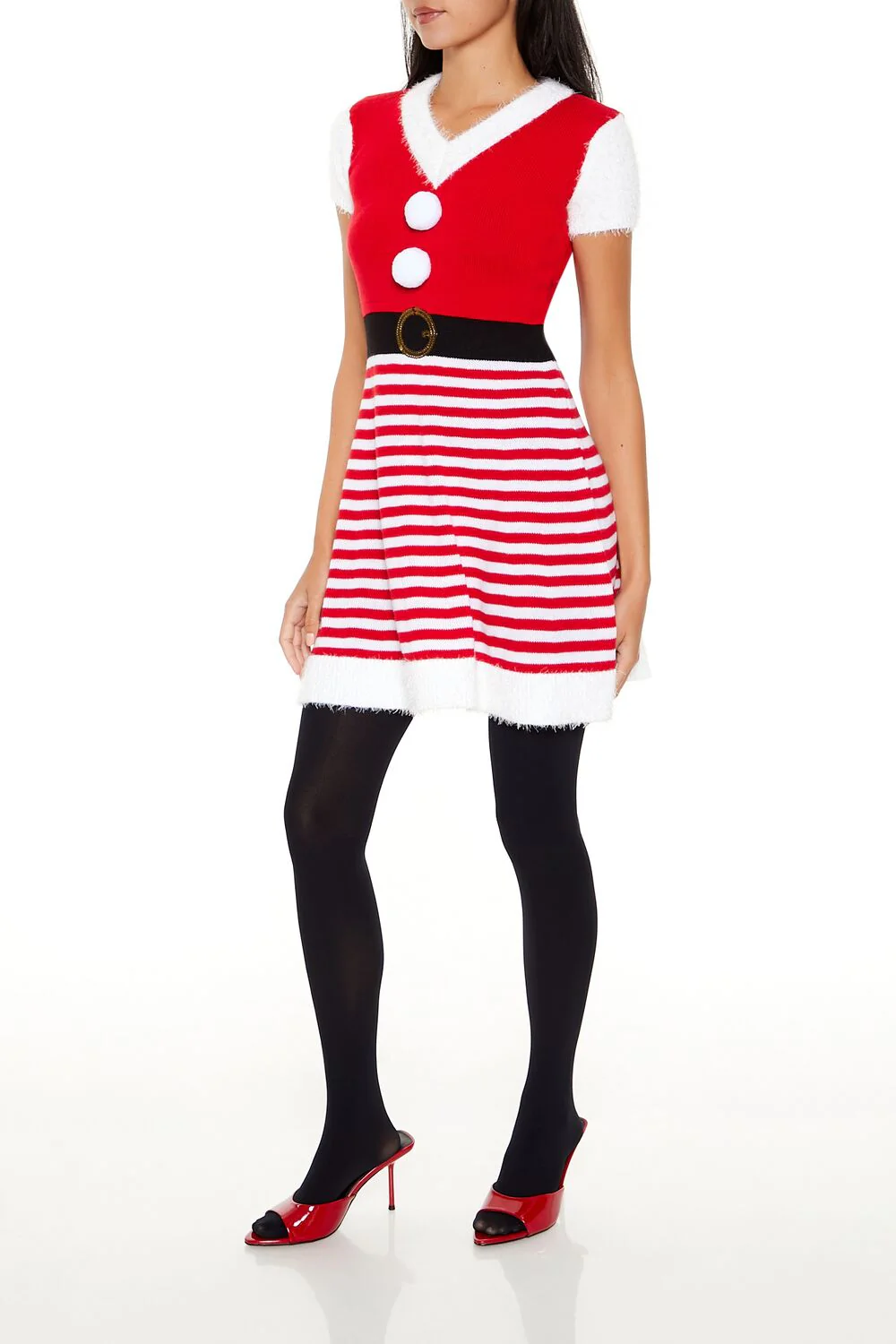 Hooded Striped Santa Mini Dress - Image 3