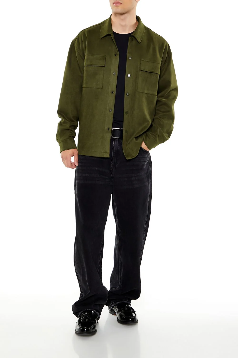 Faux Suede Snap-Button Shirt - Image 2