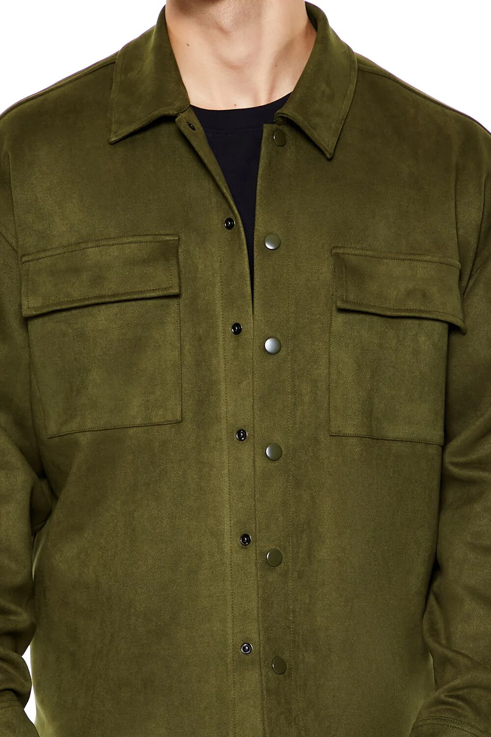 Faux Suede Snap-Button Shirt - Image 3