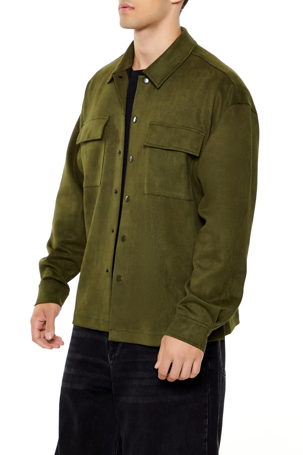 Faux Suede Snap-Button Shirt - Image 4