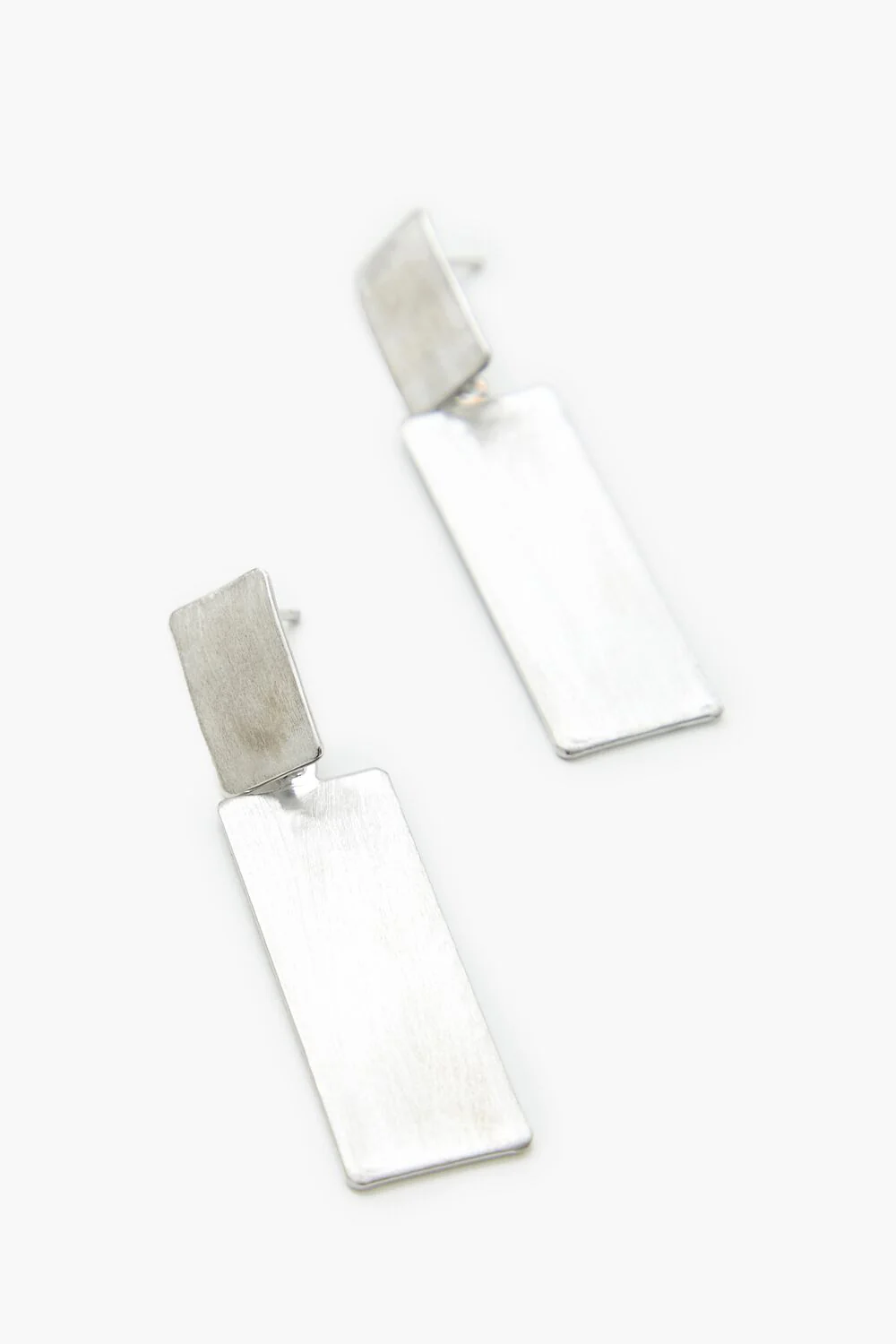 Brushed Rectangular Drop Earrings - Image 2