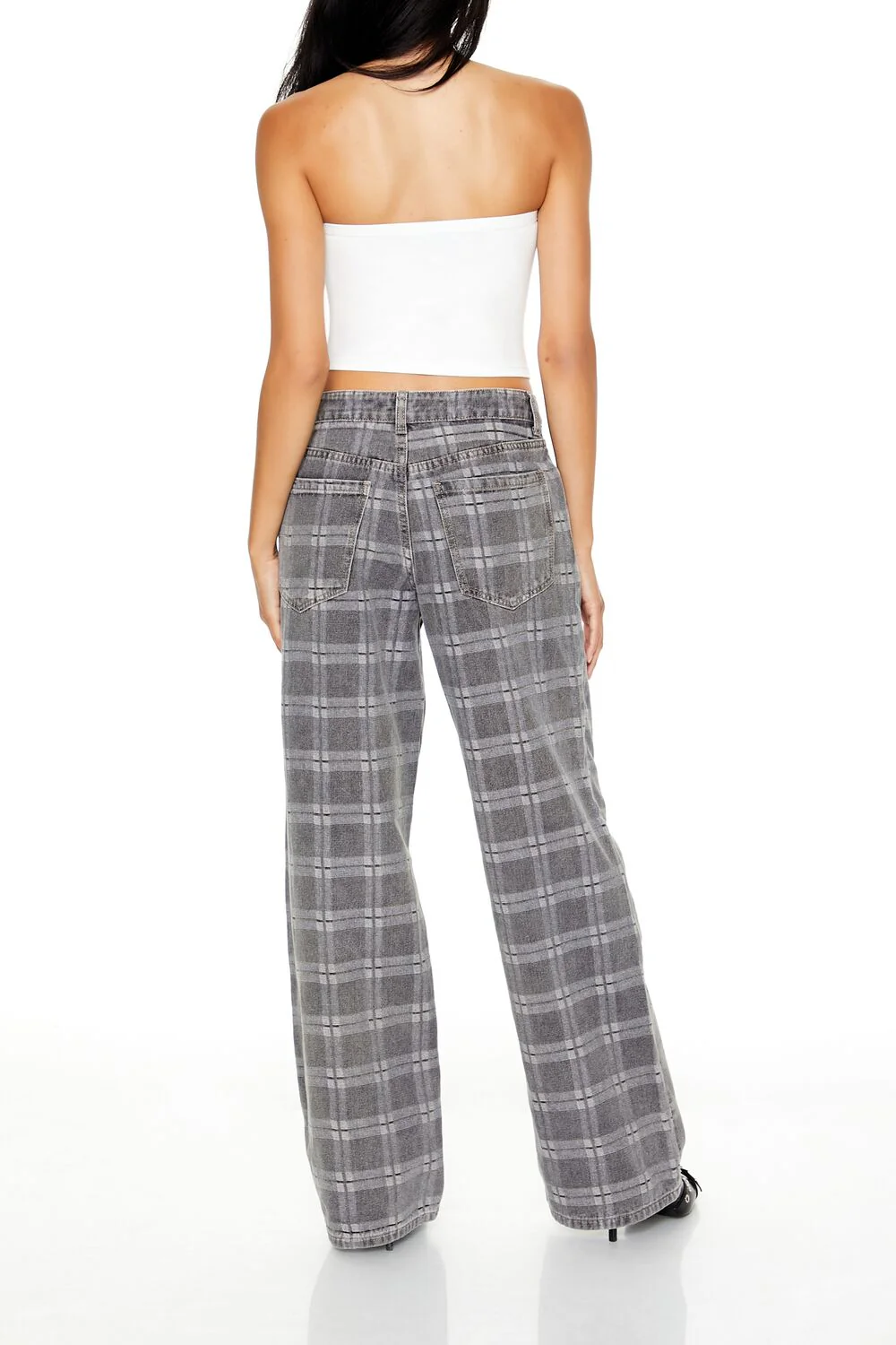Plaid Mid-Rise Baggy Jeans - Image 4