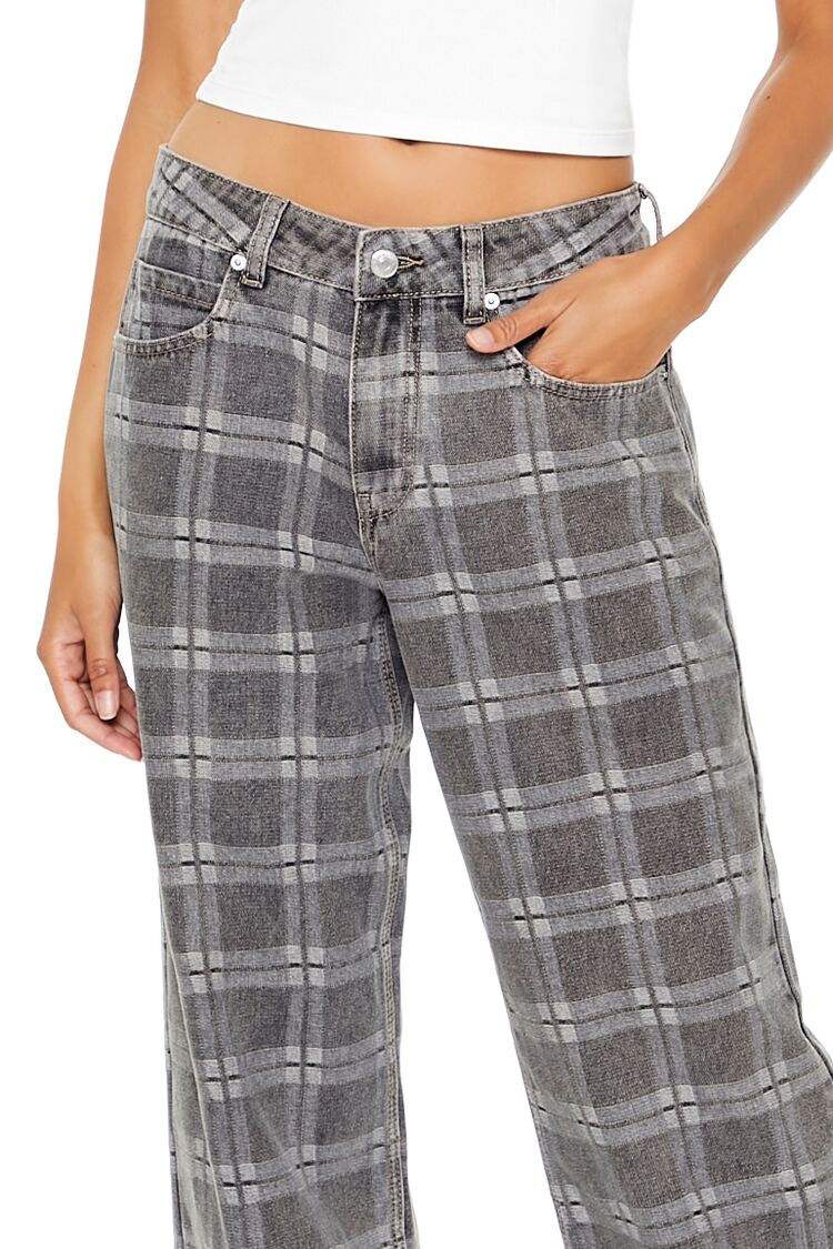 Plaid Mid-Rise Baggy Jeans - Image 5